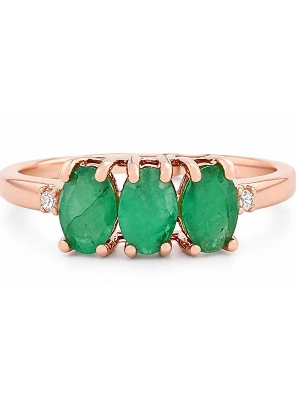Genuine 1.58 Cts Emerald & W/Sapphire Ring 14k Rose Gold Plated (.925)